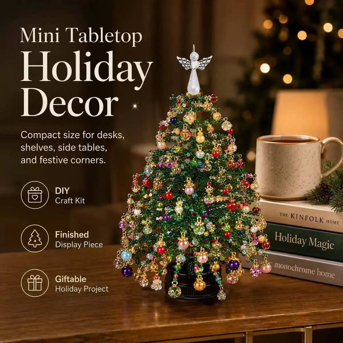 ⏰Last day 49% OFF🔥DIY Beaded Christmas Tree Kit, Hand‑Made Mini Crystal Bead Xmas Tree Craft Set 🎄