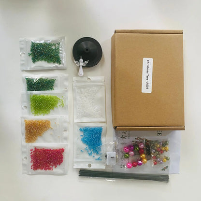 ⏰Last day 49% OFF🔥DIY Beaded Christmas Tree Kit, Hand‑Made Mini Crystal Bead Xmas Tree Craft Set 🎄