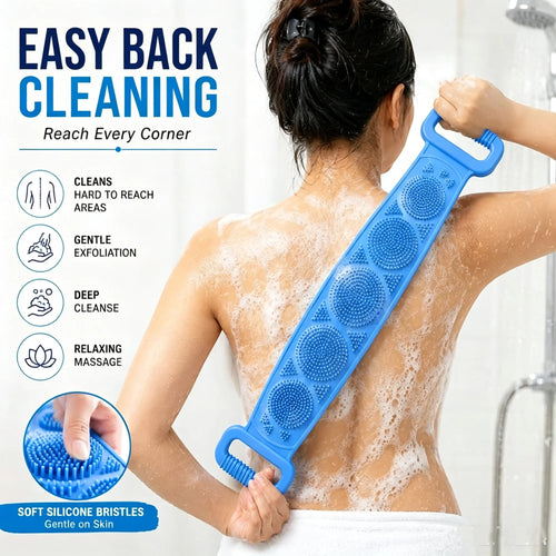 🔥Limited Time 49% OFF🚿 Dual Handle Silicone Back Scrub Strap | Deep Exfoliating Shower Brush