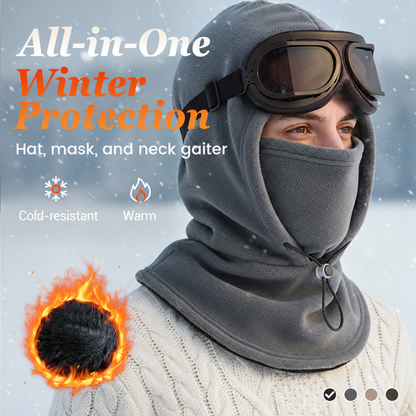 Gray balaclava with hood, face panel and neck warmer