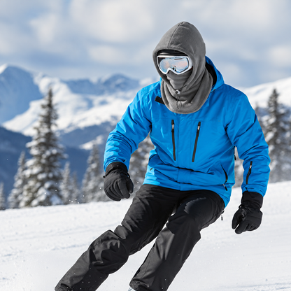 Gray balaclava worn for skiing