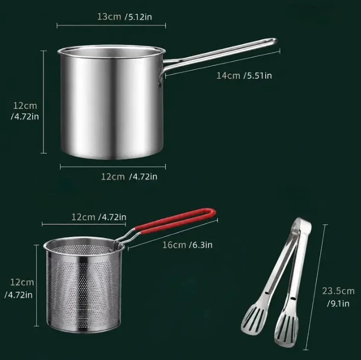 2026🍟 Personal Mini Deep Fryer Set – Stainless Steel Pot with Lift-Out Draining Basket & Food Tongs
