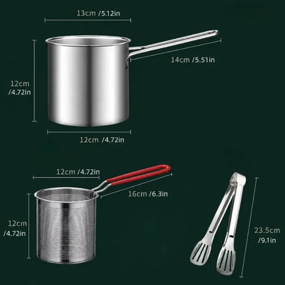 2026🍟 Personal Mini Deep Fryer Set – Stainless Steel Pot with Lift-Out Draining Basket & Food Tongs