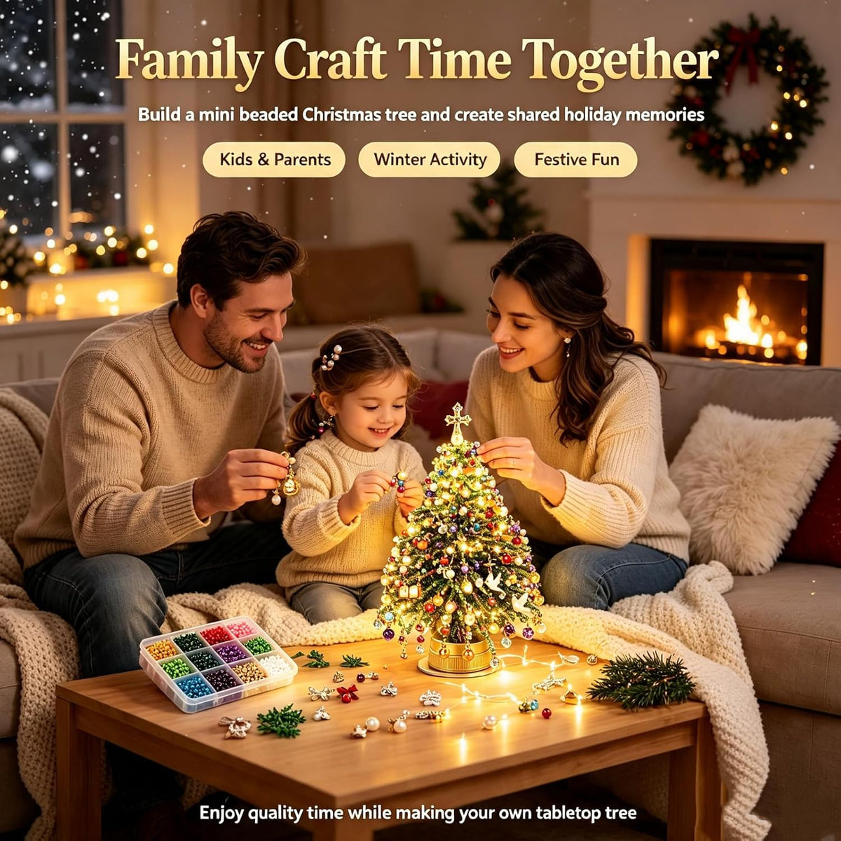 ⏰Last day 49% OFF🔥DIY Beaded Christmas Tree Kit, Hand‑Made Mini Crystal Bead Xmas Tree Craft Set 🎄