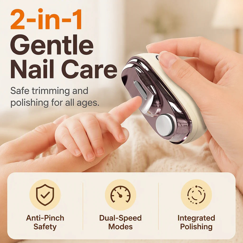 🔥Last Day 50% OFF -✂️ 2-in-1 Smart Electric Nail Clipper & Polisher – Anti-Pinch Safety & LED Light 💅