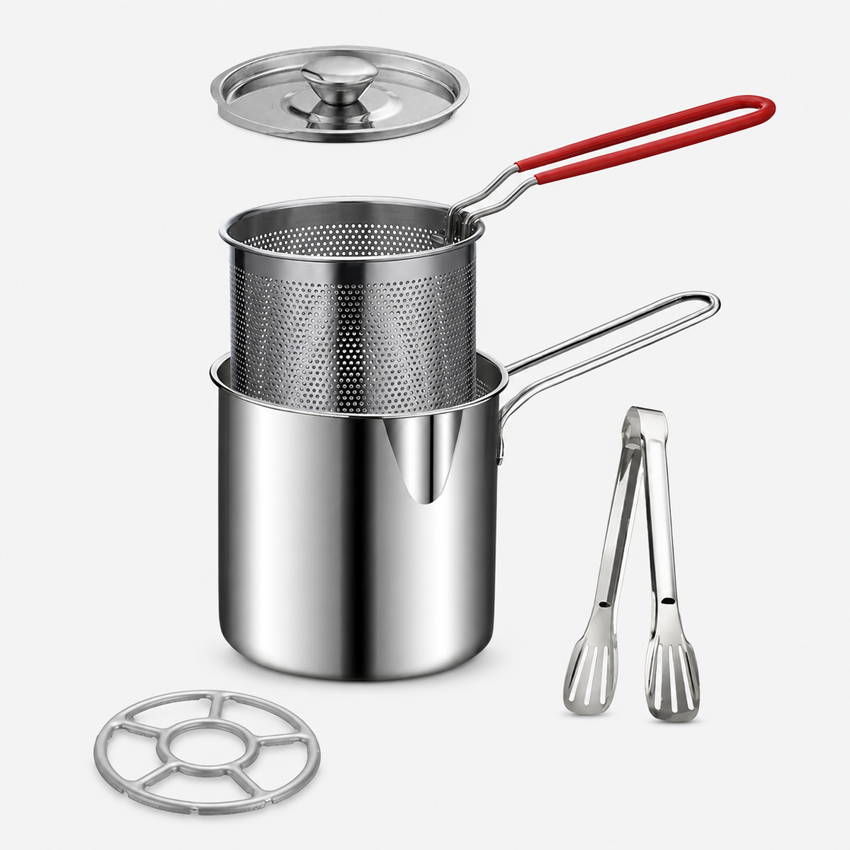 2026🍟 Personal Mini Deep Fryer Set – Stainless Steel Pot with Lift-Out Draining Basket & Food Tongs