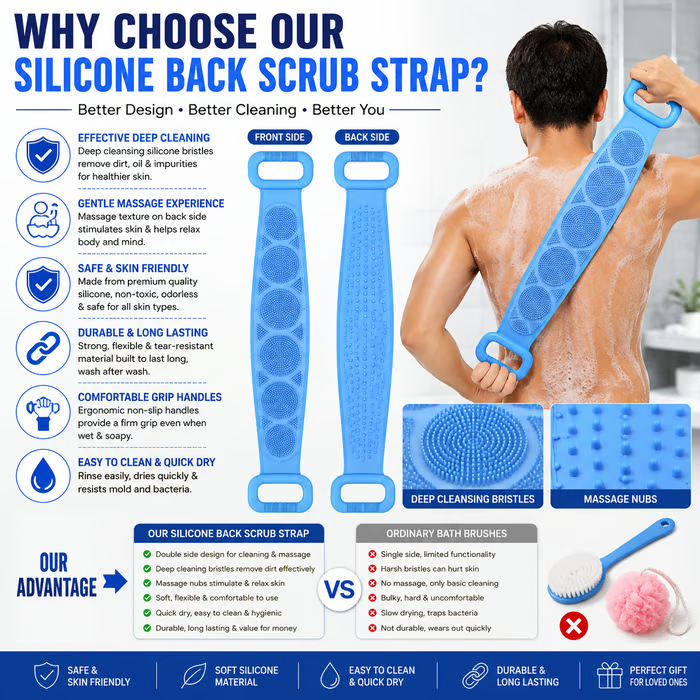🔥Limited Time 49% OFF🚿 Dual Handle Silicone Back Scrub Strap | Deep Exfoliating Shower Brush