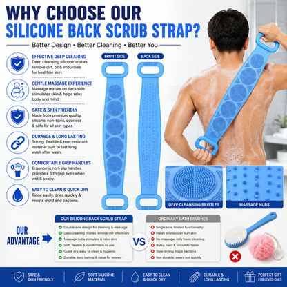 🔥Limited Time 49% OFF🚿 Dual Handle Silicone Back Scrub Strap | Deep Exfoliating Shower Brush
