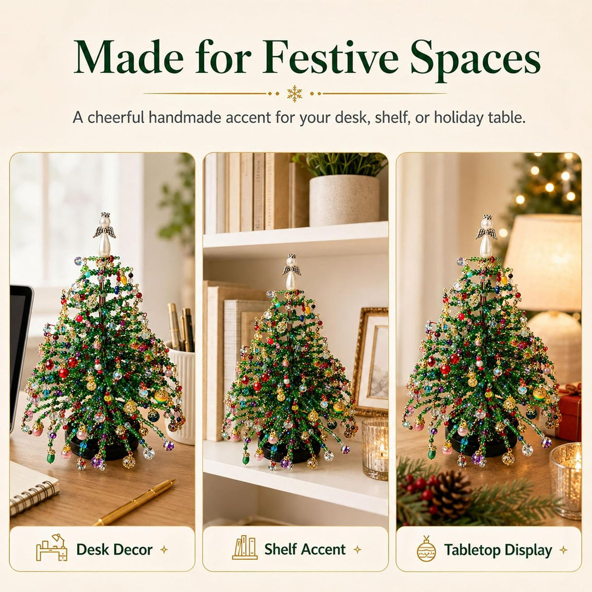 ⏰Last day 49% OFF🔥DIY Beaded Christmas Tree Kit, Hand‑Made Mini Crystal Bead Xmas Tree Craft Set 🎄