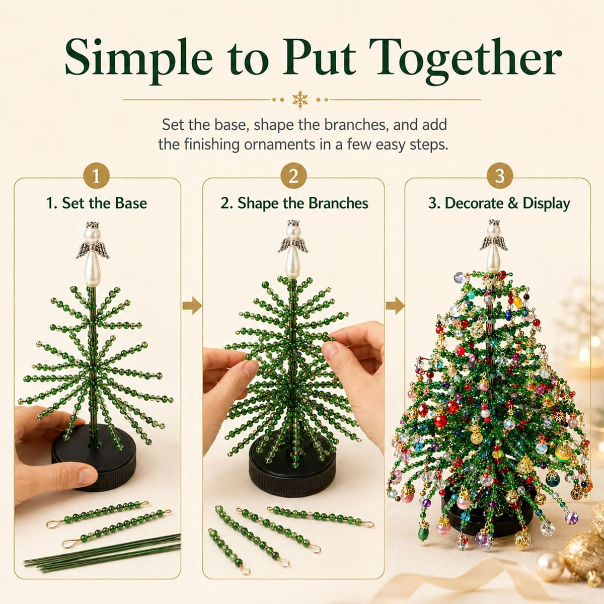 ⏰Last day 49% OFF🔥DIY Beaded Christmas Tree Kit, Hand‑Made Mini Crystal Bead Xmas Tree Craft Set 🎄