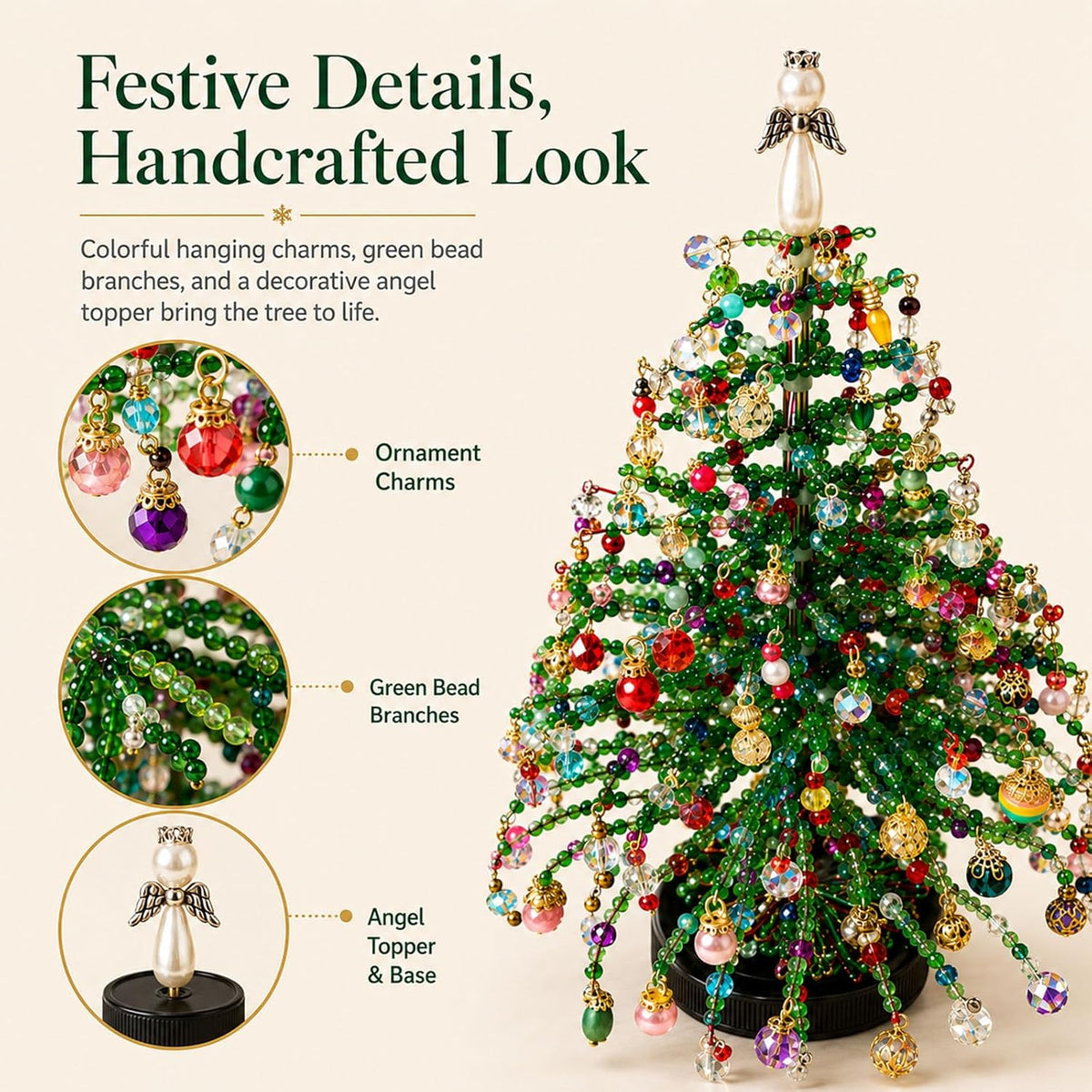 ⏰Last day 49% OFF🔥DIY Beaded Christmas Tree Kit, Hand‑Made Mini Crystal Bead Xmas Tree Craft Set 🎄