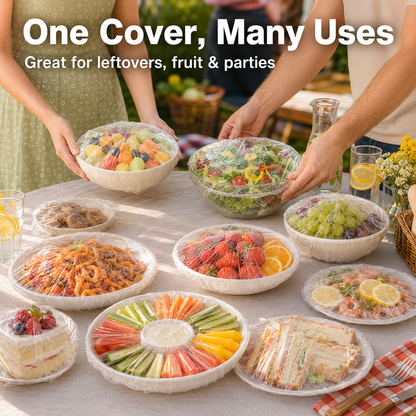 🔥 100-Pack Disposable Stretch Film for Bowls & Plates | Stretchy Container Lids | Alternative to Plastic Wrap for Food Storage