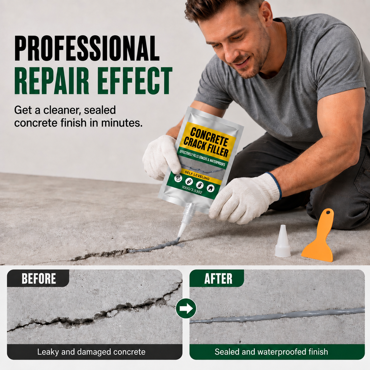 🔥Last Day 50% OFF - 🏠 Waterproof Concrete Crack Filler for Indoor & Outdoor Use
