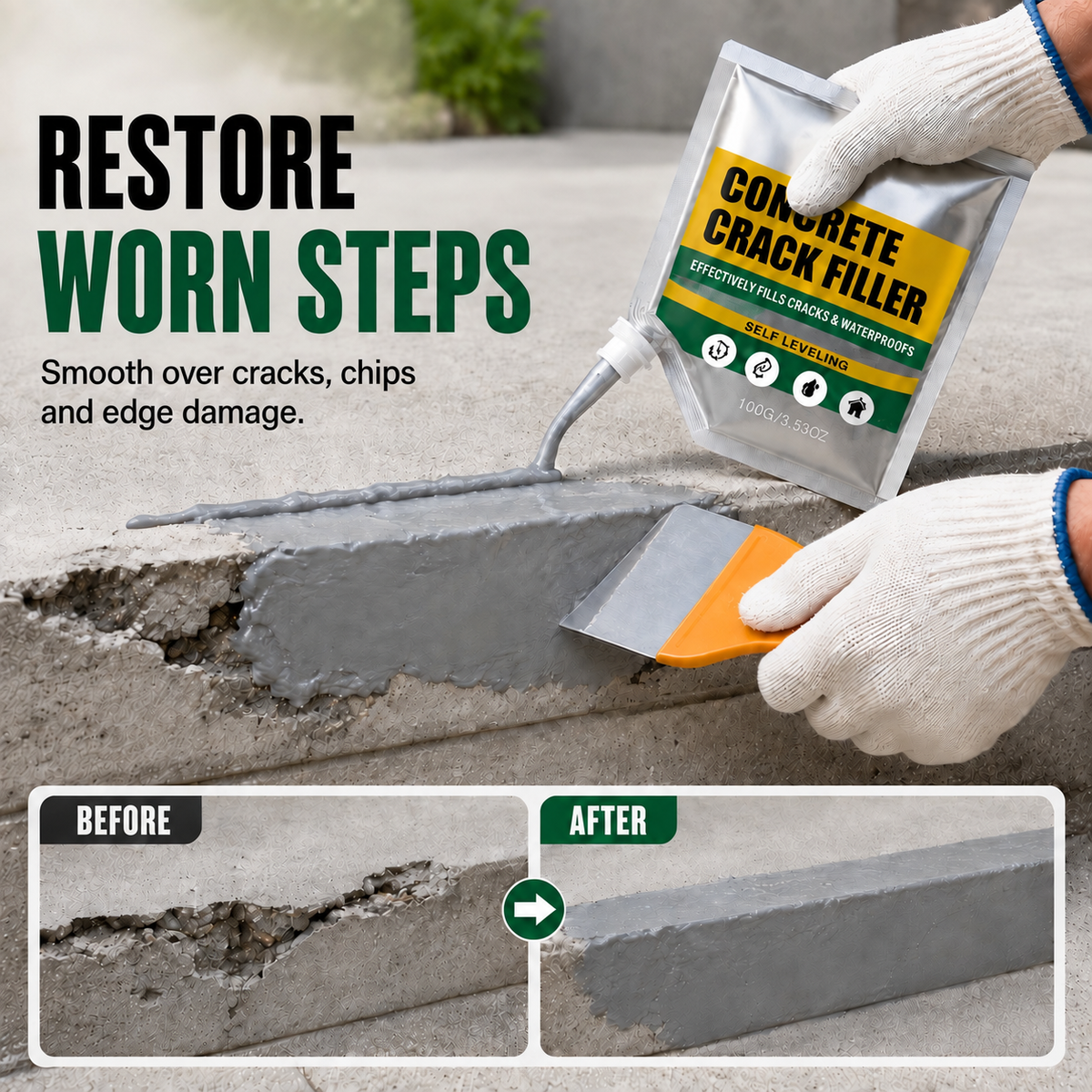 🔥Last Day 50% OFF - 🏠 Waterproof Concrete Crack Filler for Indoor & Outdoor Use