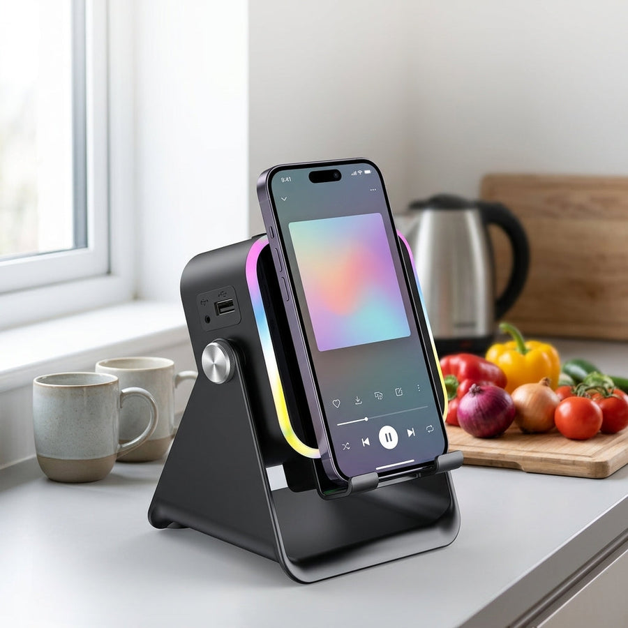 TopSpire®-5-in-1 Wireless Induction Bluetooth Speaker with Adjustable Phone Stand