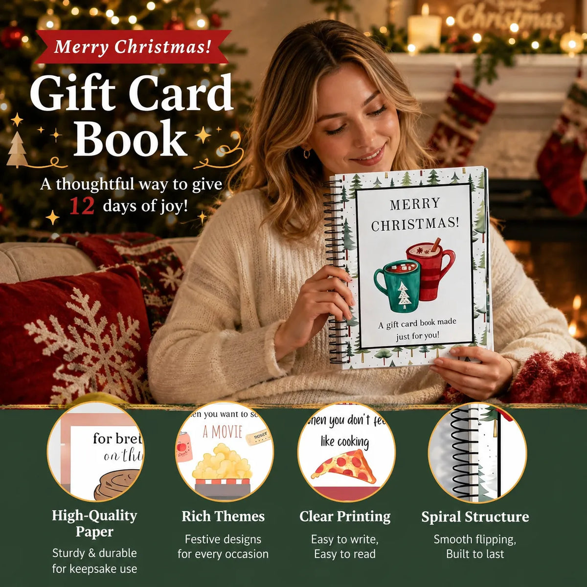 🔥🎁49% OFF!!!-Ready for Christmas!🎅Christmas Gift Card Booklet -👍DIY Spiral-Bound Christmas Gift Card Holder Book