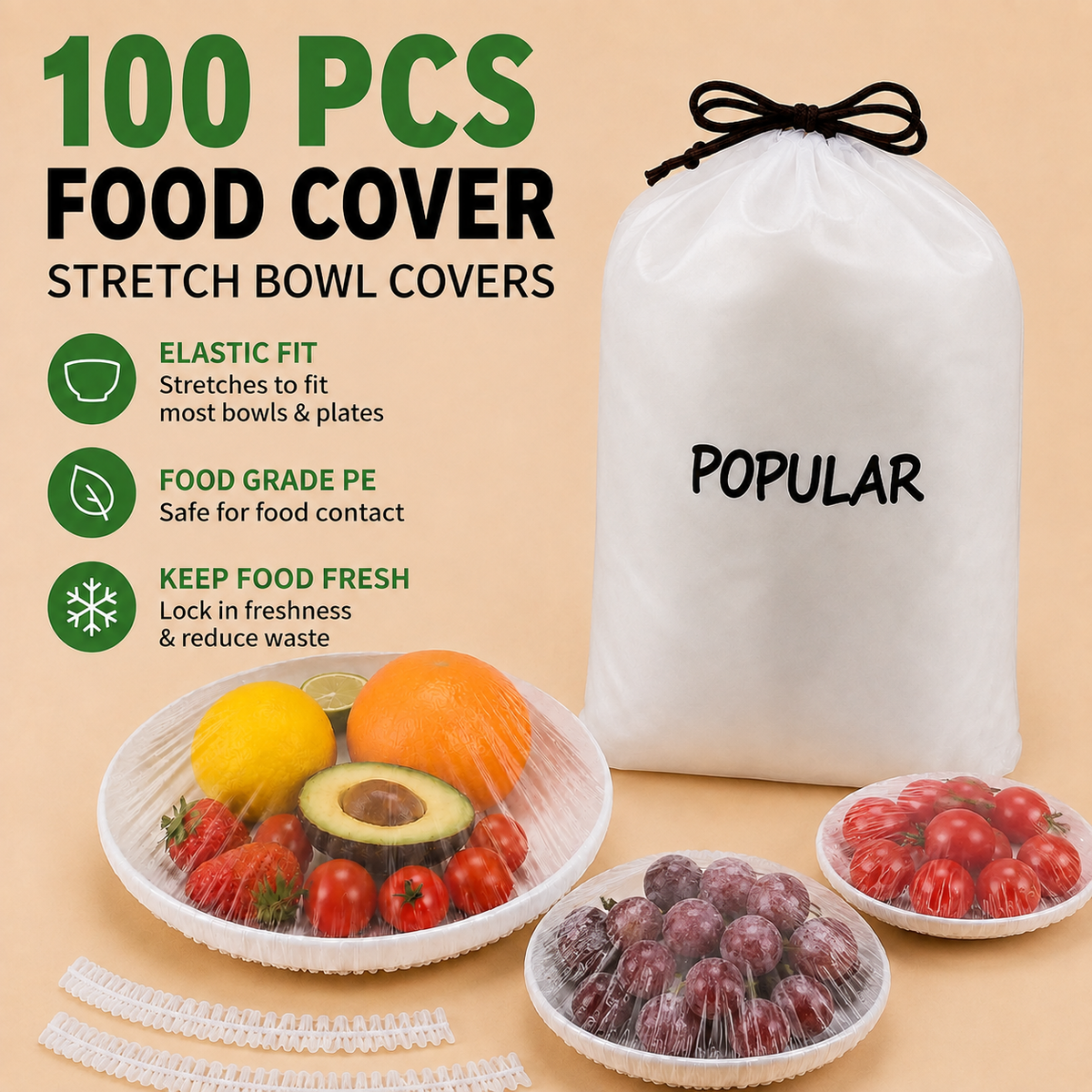 🔥 100-Pack Disposable Stretch Film for Bowls & Plates | Stretchy Container Lids | Alternative to Plastic Wrap for Food Storage