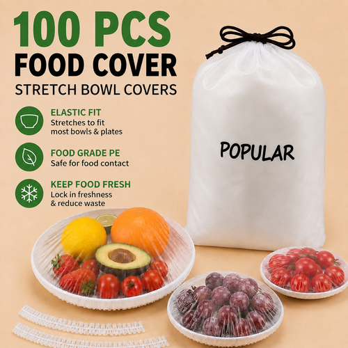 🔥 100-Pack Disposable Stretch Film for Bowls & Plates | Stretchy Container Lids | Alternative to Plastic Wrap for Food Storage