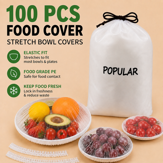 🔥 100-Pack Disposable Stretch Film for Bowls & Plates | Stretchy Container Lids | Alternative to Plastic Wrap for Food Storage