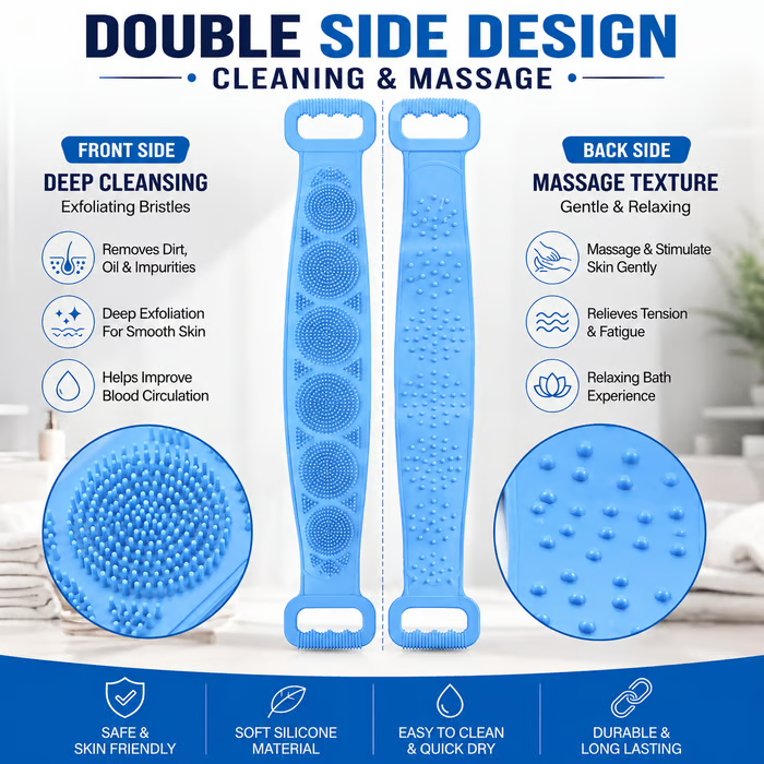 🔥Limited Time 49% OFF🚿 Dual Handle Silicone Back Scrub Strap | Deep Exfoliating Shower Brush