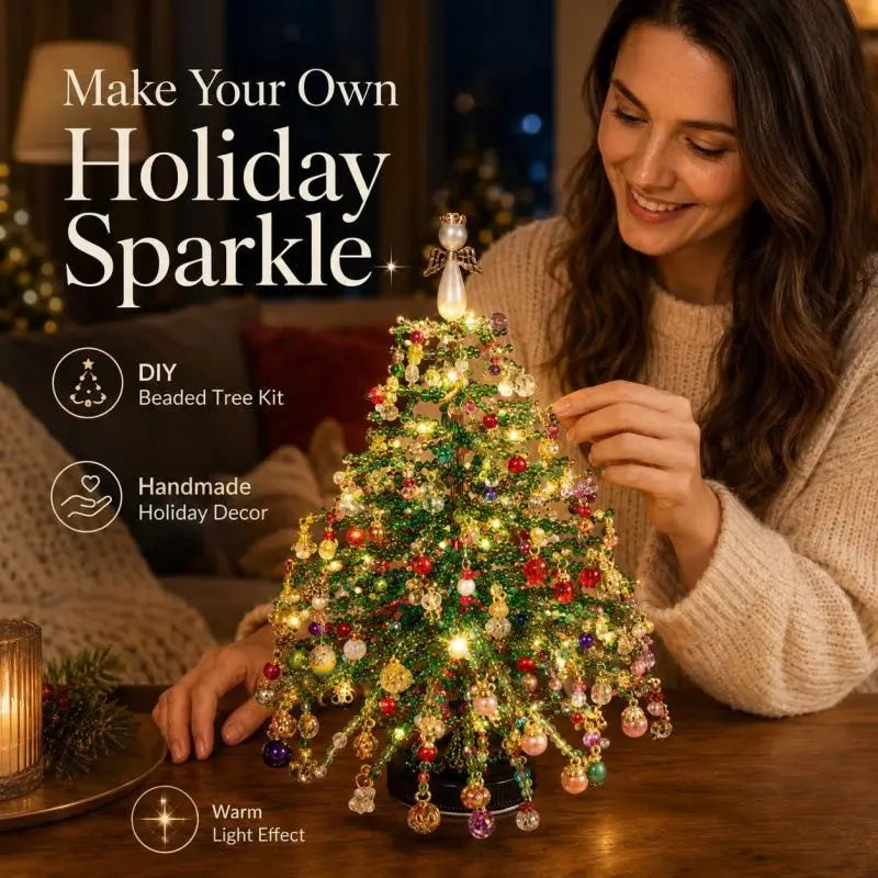 ⏰Last day 49% OFF🔥DIY Beaded Christmas Tree Kit, Hand‑Made Mini Crystal Bead Xmas Tree Craft Set 🎄