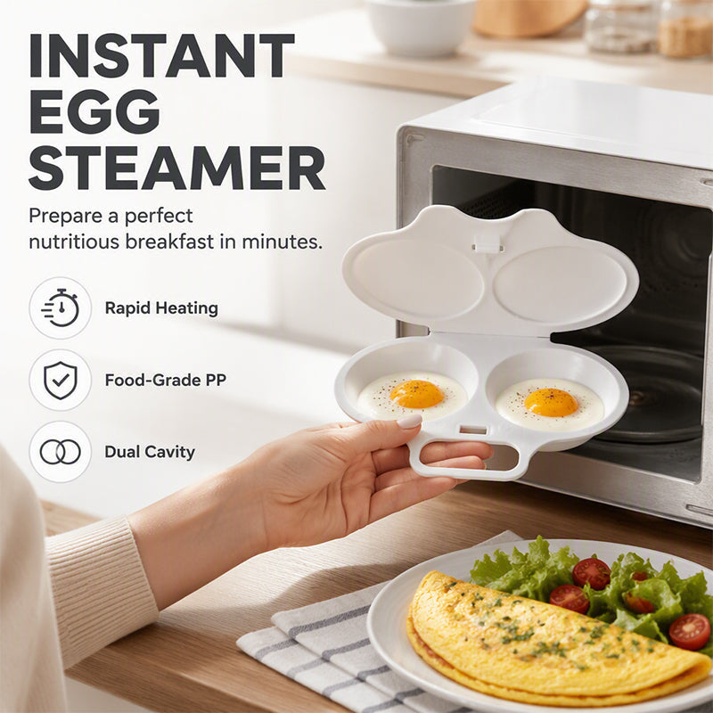 🥚✨ BUY 2 GET 1 FREE! Dual-Cavity Microwave Egg Poacher | Quick & Healthy Breakfast in Minutes 🍳